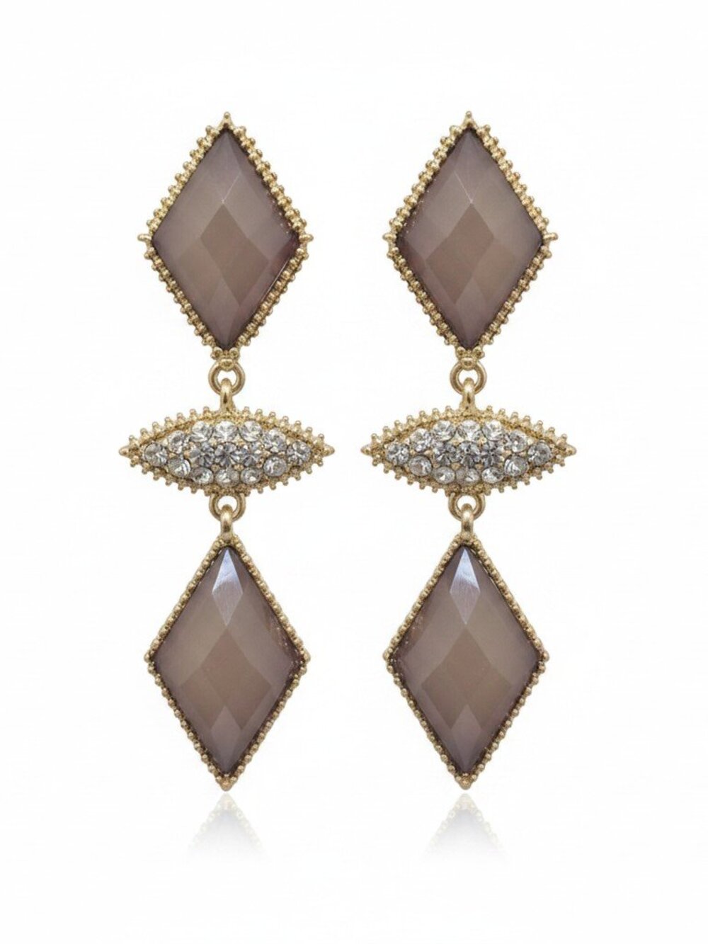 Cherry Women's Long Resin Brown, Rhinestone Gold Tone Pierced Earrings NWT